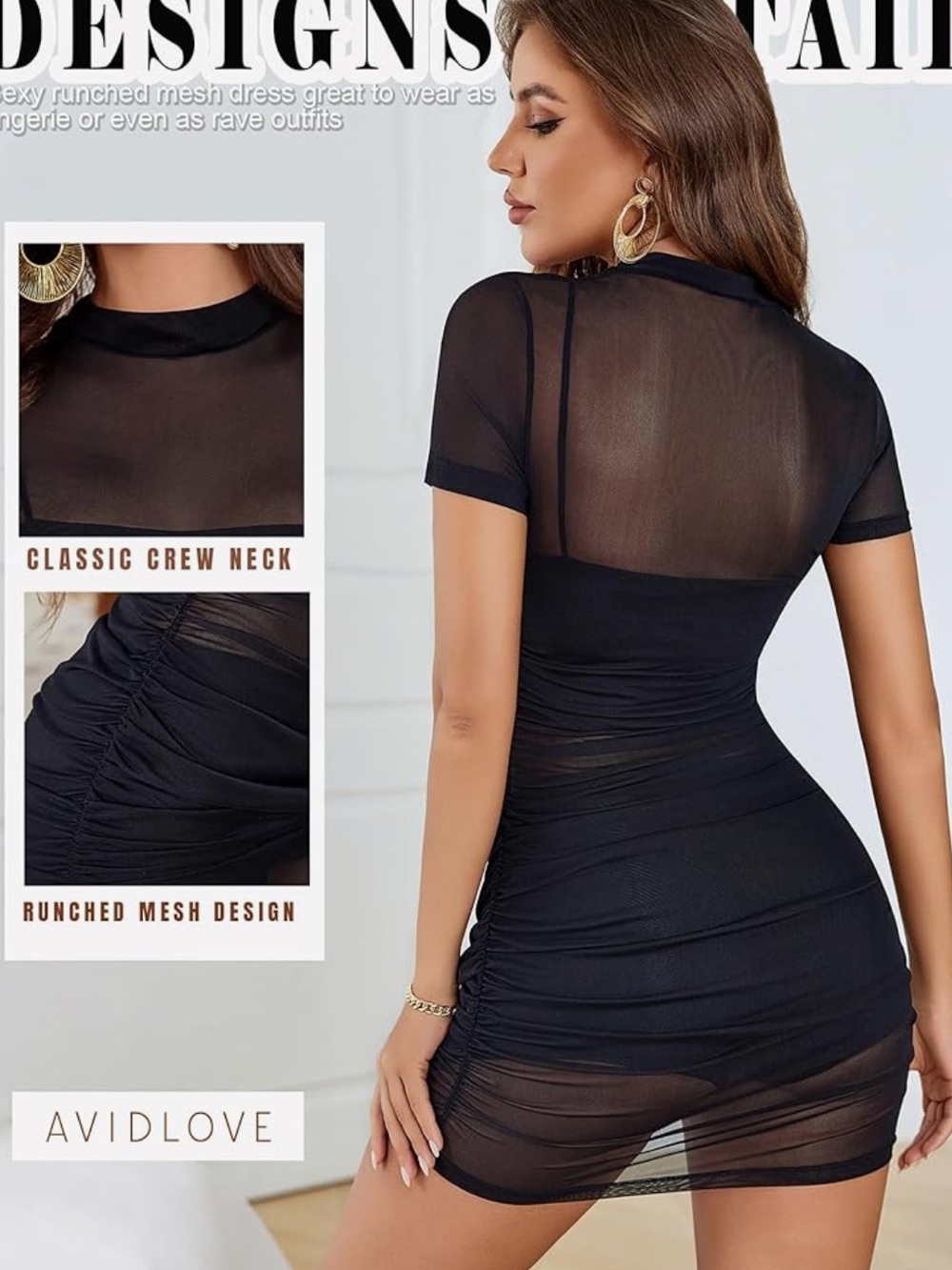 Avidlove NWOT S (juniors) MESH Sheer Mock Neck Ruched Body-con COVERUP DRESS - Picture 3 of 6